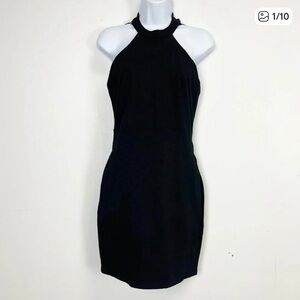 Lulus Dress Womens Size Large Black Sleeveless Lace Sheath Lined Cocktail Party